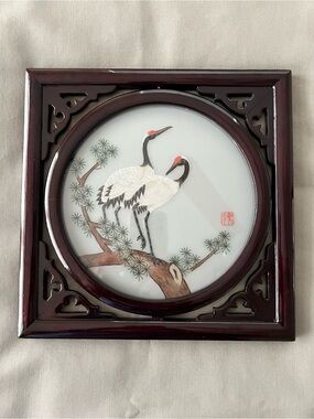 Vintage Chinese Silk Embroidery Crane Wall Hanging